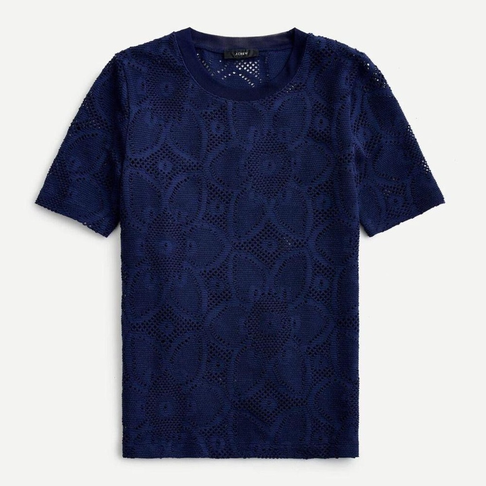 J.Crew Short Sleeve Crewneck Netted Stretch Lace Top